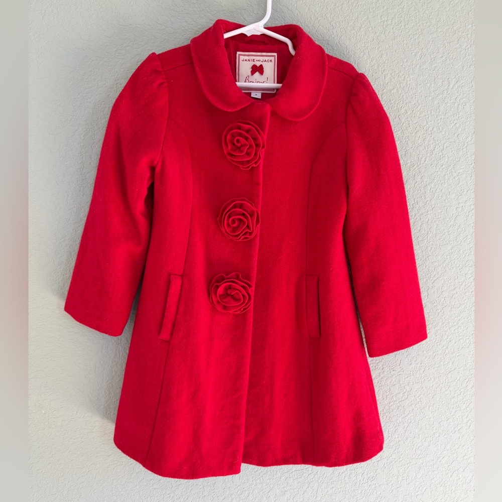 JANIE AND JACK Wool Red Rosette Rose Coat